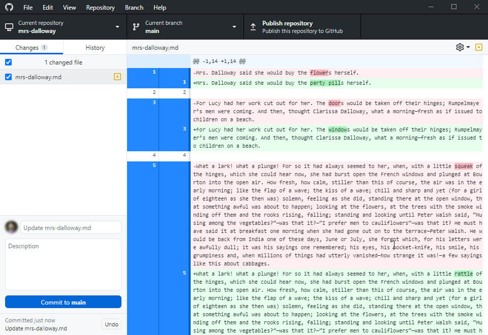 Version control of a Markdown document using GitHub Desktop